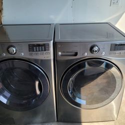 LG Front Load Washer And Stackable Gas Dryer Set In Stainless Steel 