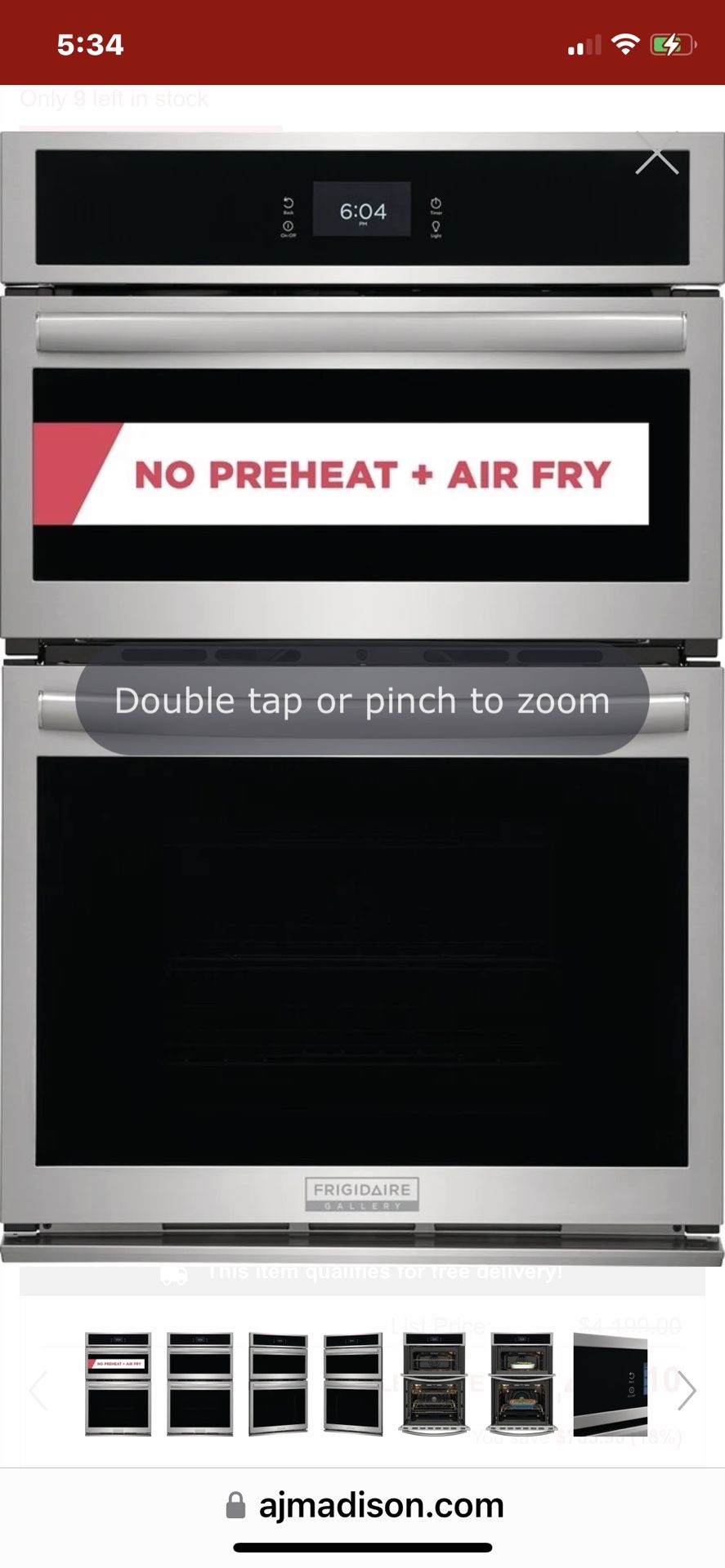 NEW ❤️27”❤️ FRIDGIDARE GALLERY SMART CONVECTION STAINLESS STEEL OVEN MICROWAVE COMBO WITH 3 YEAR EXTENDED WARRANTY FULLY TRANSFERABLE 2/17/24