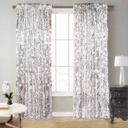 SFN SKY 9FTx9FT Silver Big Sequin Backdrop Curtains Panels Drapes Home Party Supplies Sequin Background For Parties Shimmer Wall Backdrop Cloth And Th