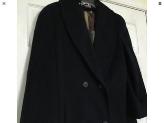 ALORNA Super Fina Wool Blend Long Navy Blue Over Coat Women’s Size M/ L Made in the USA.
