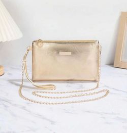 Gold Clutch Purse Bag with Removable Chain & Wrist Strap