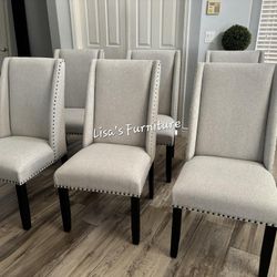 Six Beautiful Gray Wingback Dining Chairs (BRAND NEW)