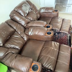 Automatic Recliners X 2 brown leather