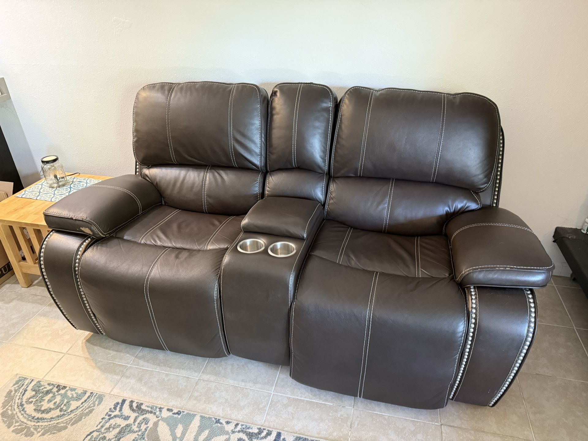 Double Electric Leather Recliner.