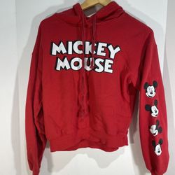 Disney Mickey Mouse Hoodie Pullover Sweater Adult Small Red Long Sleeve