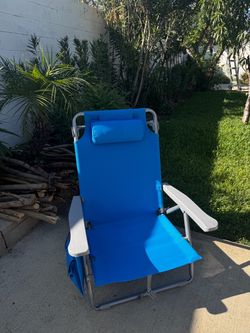 Blue Folding Beach Chair with Headrest