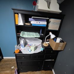 Solid black wood dresser with bookcase