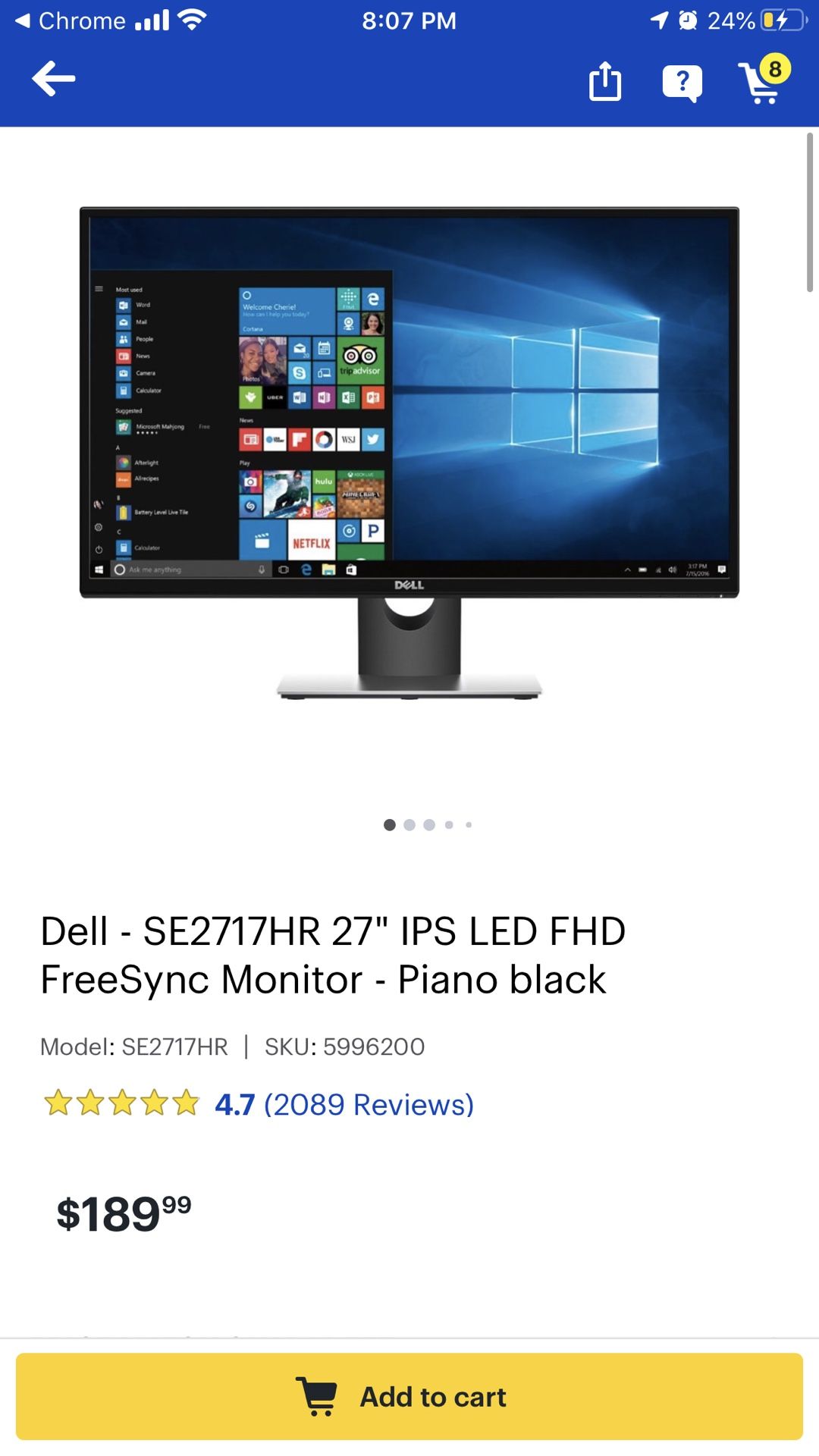 Dell gaming monitor FreeSync 27 inch