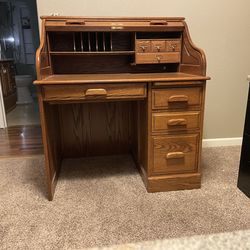 Rolling Top Solid Oak 2 Piece Desk