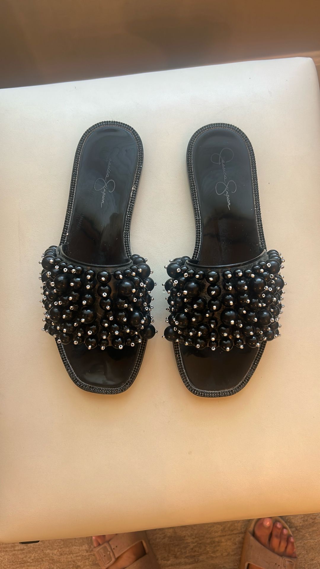 Jessica Simpson Black Pool Slides Size 8