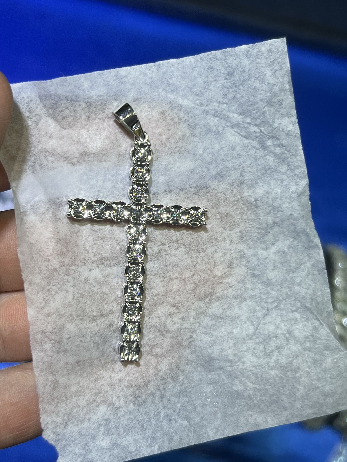 14k Solid White Gold Lab Diamond Cross Pendant