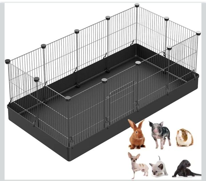  DIY Small Animal Playpen, Pet Playpen with Door and Waterproof Mat, Rabbit Guinea Pig Cages, Puppy Kitten Playpen | Indoor & Outdoor Portable Metal W