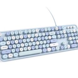 Brandnew Wired Computer Keyboard - Green Colorful Retro Full Size Round Keycaps Plug and Play Typewriter Cute Keyboards for Windows, Laptop, PC, Deskt