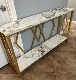 (NEW) 55”Wide White and Gold Console Table