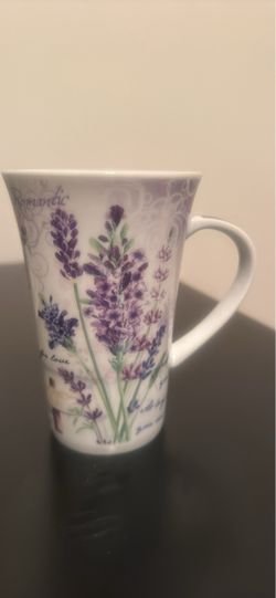 Tall Porcelain Lavender Floral Mug