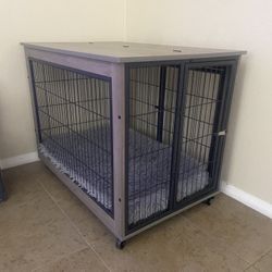 Large Dog kennel with wheels, Grey