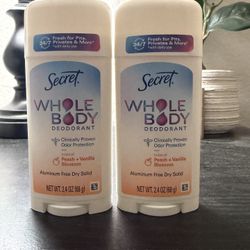 Secret Whole Body Deodorant Stick for Women, Naturally Derived Ingredients, Peach & Vanilla Scent, Aluminum Free Deodorant Stick, 72 HR Odor Protectio