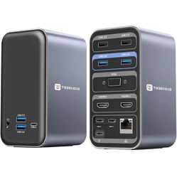 USB C Docking Station Dual Monitor for MacBook Pro/Air, 13-in-2 Triple Display Laptop USB-C Hub, Type C Dock with 2 4K HDMI, VGA, PD3.0, 7 USB, RJ45, 