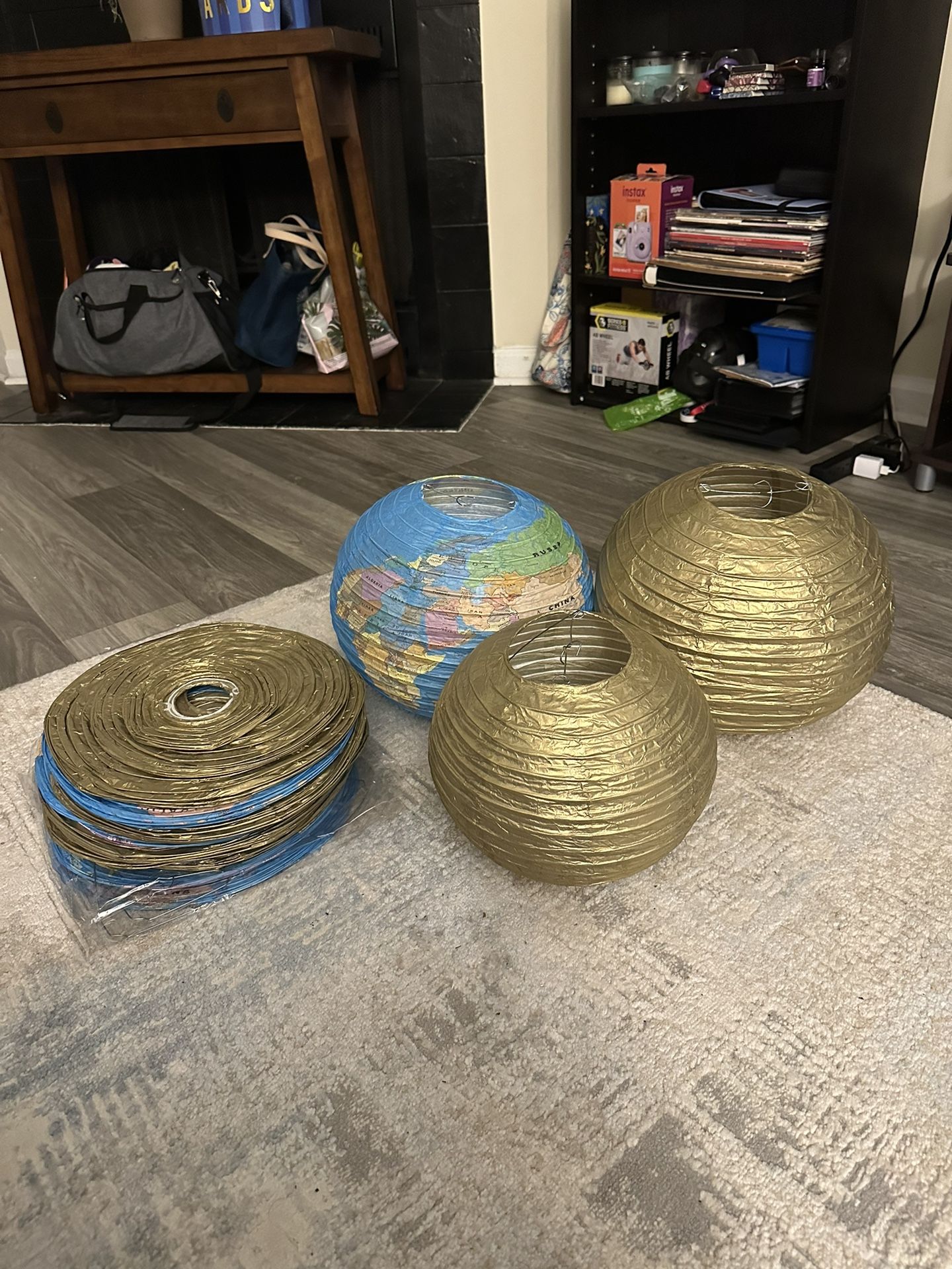 Lanterns - Gold and World Map Print