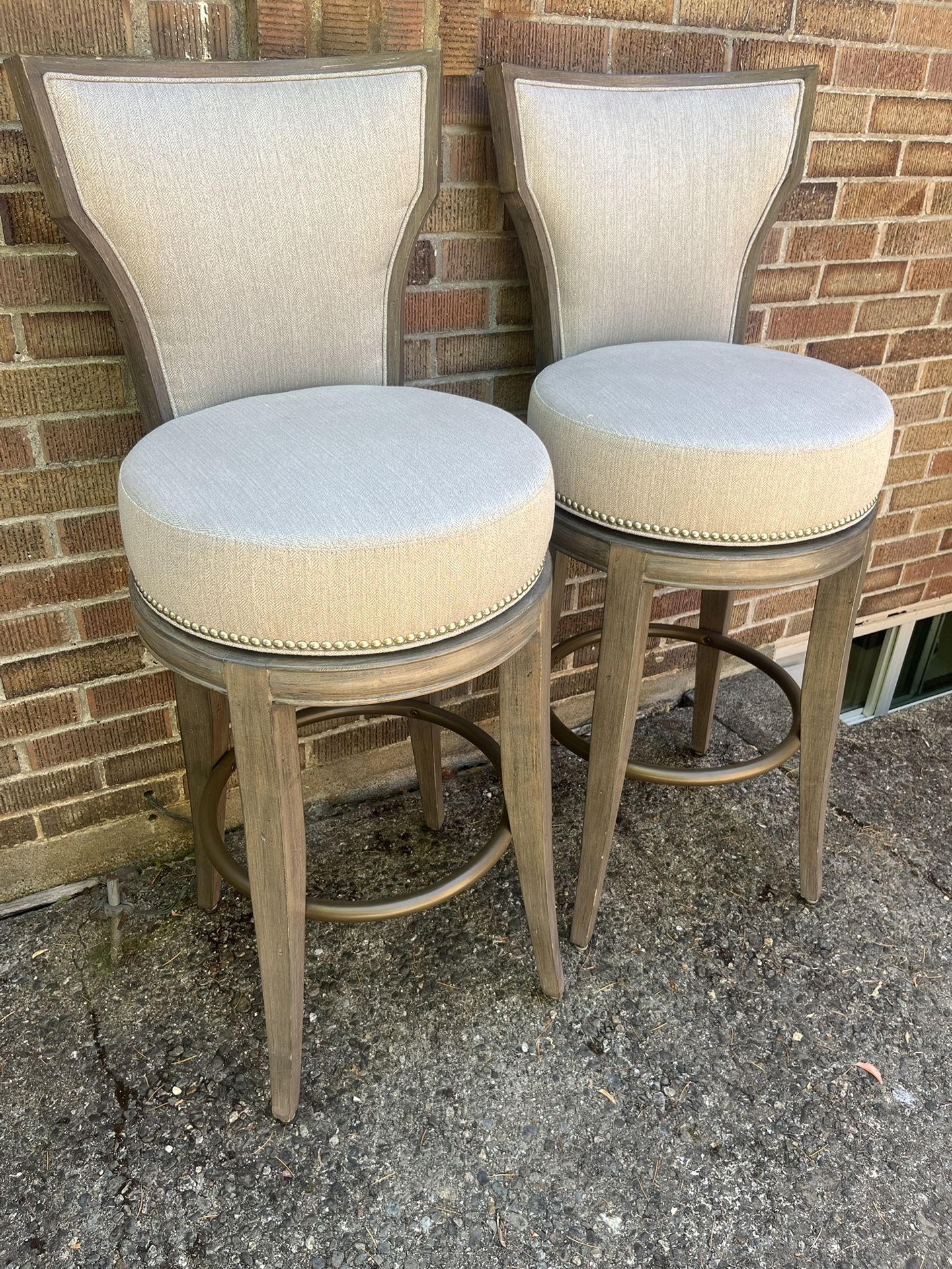 Pair Of Grey Swivel Bar Stool Chairs