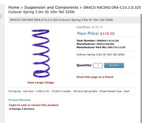 DRACO Racing 3.0 ID 10” 325lb Coilover Spring