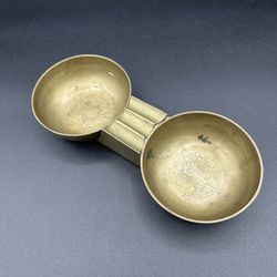 Vintage Brass TRINKET Double Bowls /  INCENSE / ASHTRAY Etched Center Dish Gold