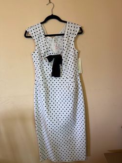 Retro Polka Dot Sailor Pin Up Dress – White & Black Fitted Midi Dress – Never Worn