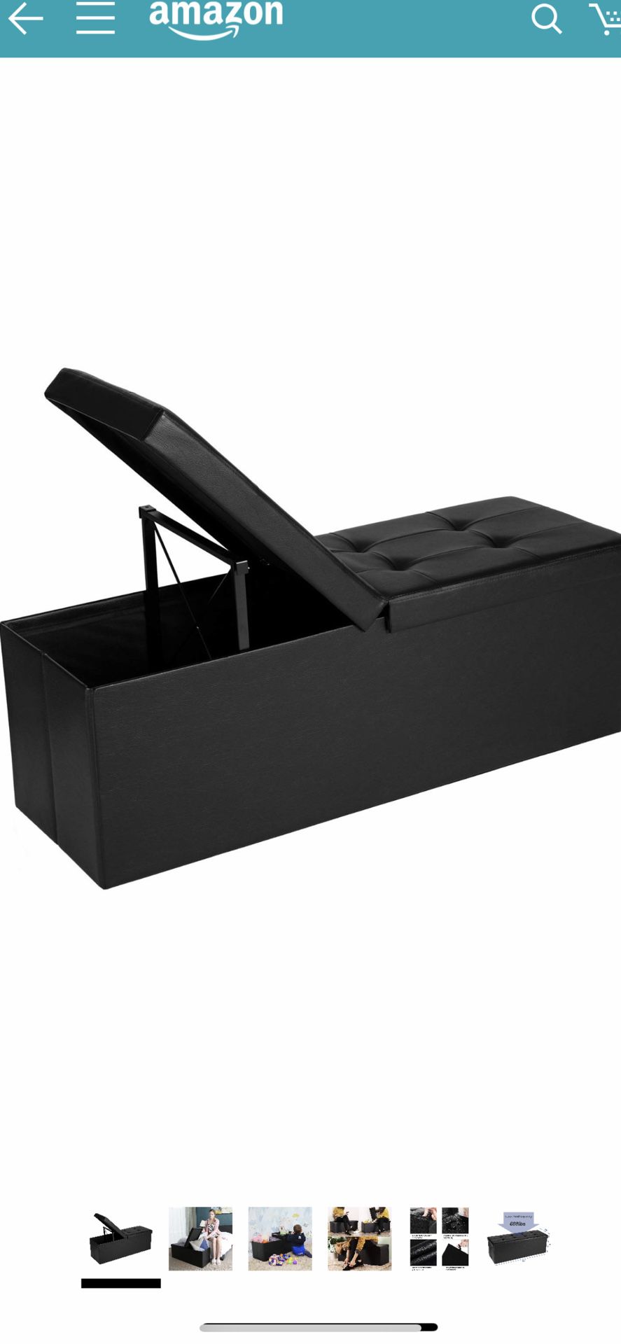 43 Inches Folding Storage Ottoman Bench, with Flipping Lid, Storage Chest, Padded Seat Footrest, with Iron Frame Support, Black