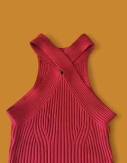 Vintage Georgiou Studio Rare Hot Pink Ribbed Hot Pink Front Cross Top