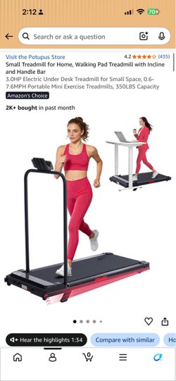 Potupus Walking Pad Treadmill with Handle Bar