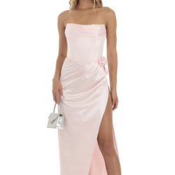 Flower Strapless Maxi Dress in Pink