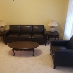 Black Leather Couch And Chair 