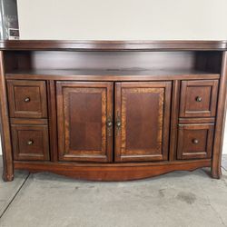 Brown Wooden 65” Tv Stand With Storage
