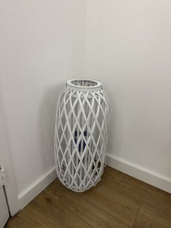 Tall White Wooden Lattice Floor Lantern