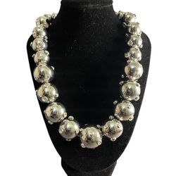 Chunky Silvertone Beaded Necklace