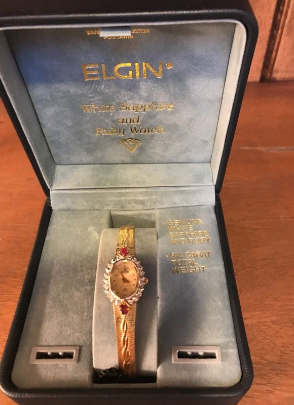 Elgin white sapphire and ruby watch