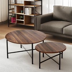 New in the box Latepis Round Coffee Tables Wooden Coffee Table Set of 2 for Living Room End Side Table Accent Table Walnut 