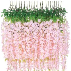 Waipfaru 36 Pack Wisteria Hanging Flowers, White Light Pink Wisteria Artificial Flowers, 3.6 Feet/Pcs Fake Flowers Garland Vines for Bedroom Wedding 