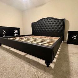 BRAND NEW ALL BLACK ROYAL WING BACK BEDROOM SET! KING $895! QUEEN $875!