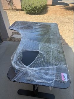 Dark wood electric adjustable desk