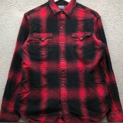 Vintage  80s Original Polo Ralph Lauren Peal Snap Button Up Flannel Red & Black lumber Jack Style .