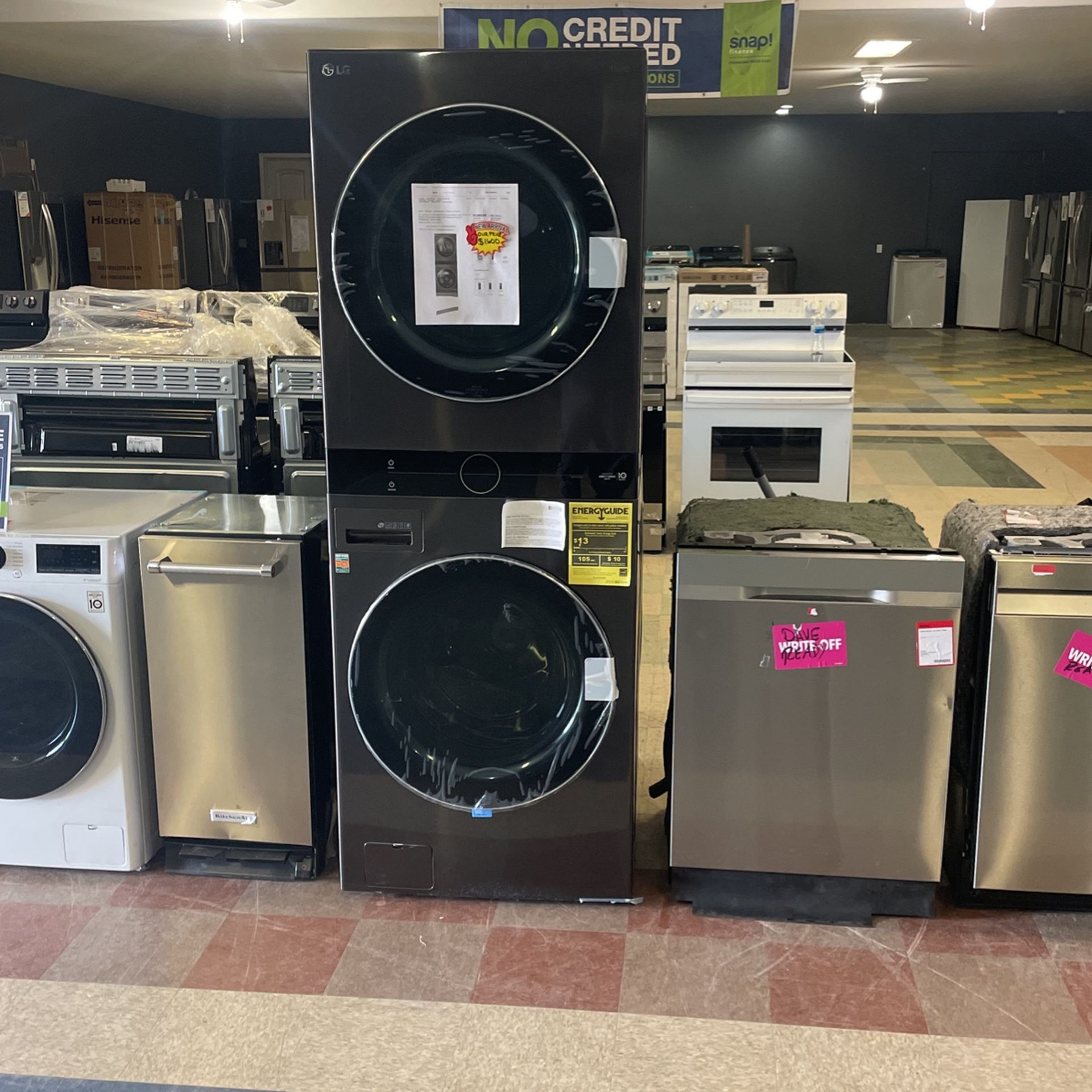 Black Stainless Steel L G ThinQ Front Load Washer And Dryer Stackable Set‼️‼️