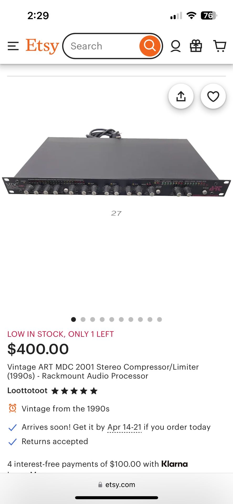 Art MDC 2001 Stereo compressor/Limiter Rack mount Audio Processor
