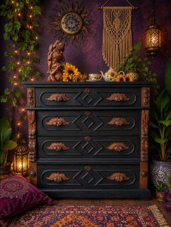 Gorgeous Antique Black Chest Of Drawers