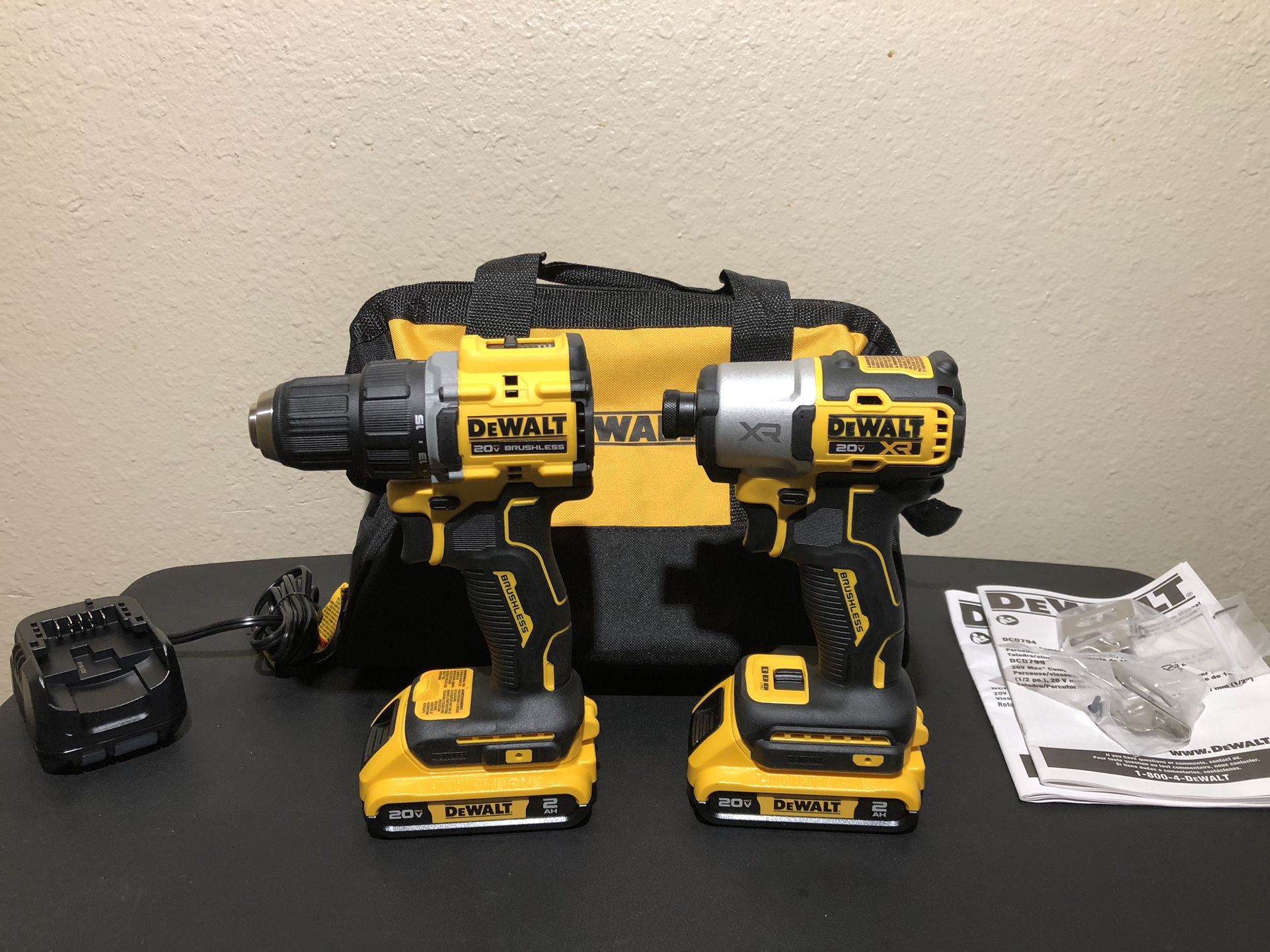 DEWALT 20V Atomic Drill and Max Xr Impact Driver 2 Tool Cordless Combo Kit with (2) 2.0Ah Batteries, Charger, and Bag