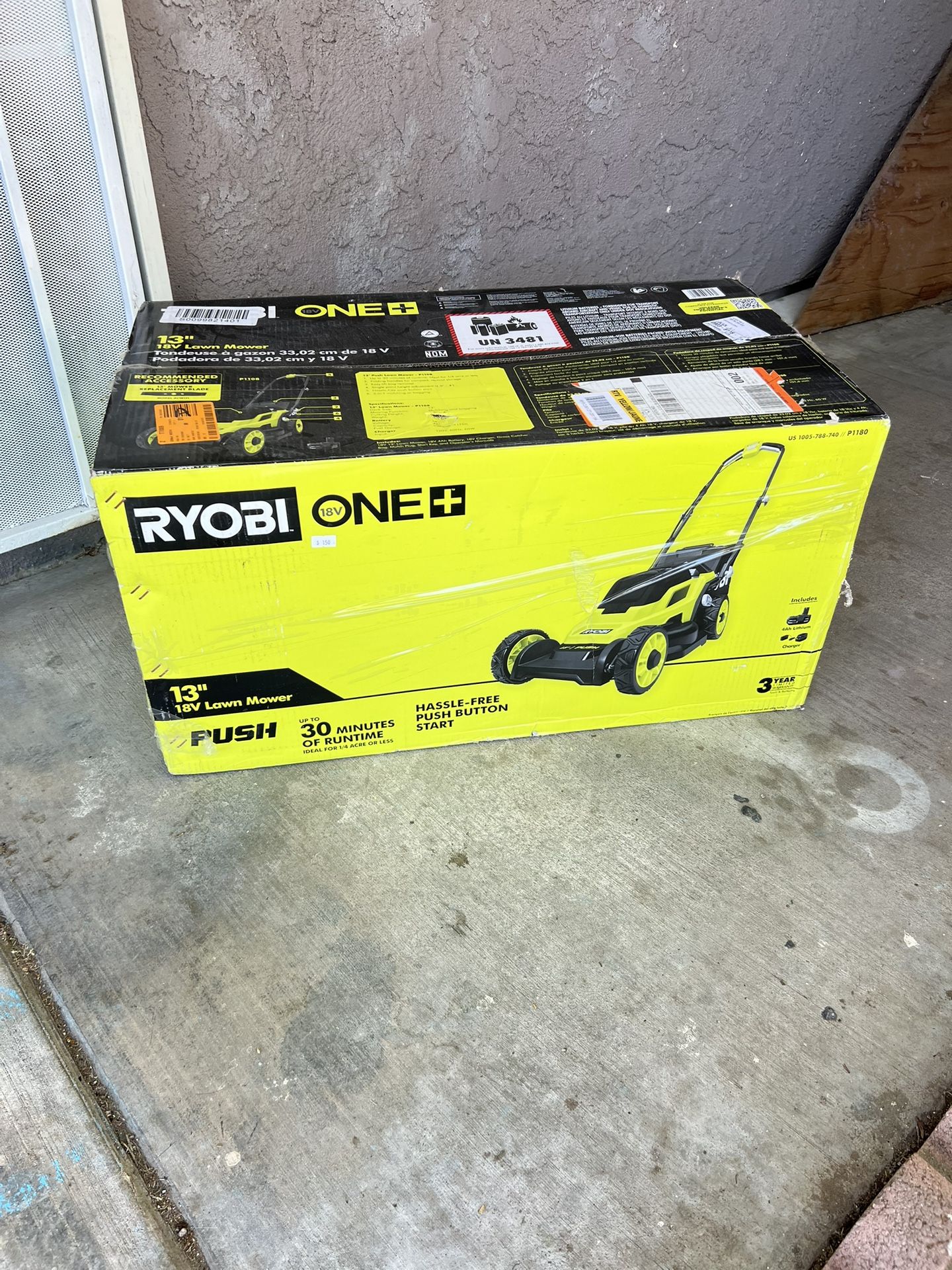 Ryobi 18V Cordless 13” Lawn Mower Kit (4.0Ah Battery And Charger Included)