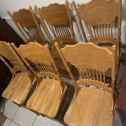 Vintage Wood Rustic Dining Chairs Set 6