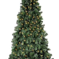 7.5ft Pre-Lit Artificial Holiday Christmas Spruce Tree for Home, Office, Party Decoration 750-Branch&250 Warm White Lights Tips, Easy Assembly, Metal 