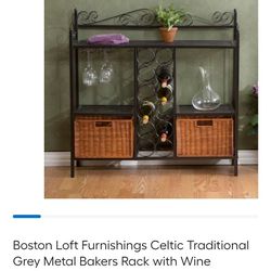 Boston Loft Furnishings Celtic Traditional Grey Metal Bakers Rack with Wine Storage