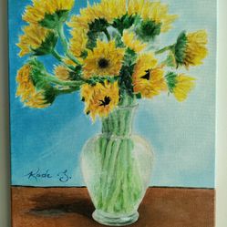 Original Acrylic Painting - Vase With Sunflowers by Kade Slayton